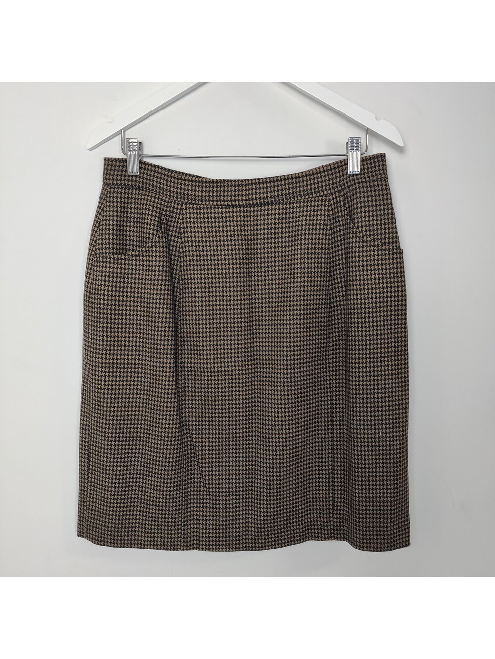 Holt Renfrew Vintage 100% Italian Wool Houndstooth Pencil Skirt Size Medium
